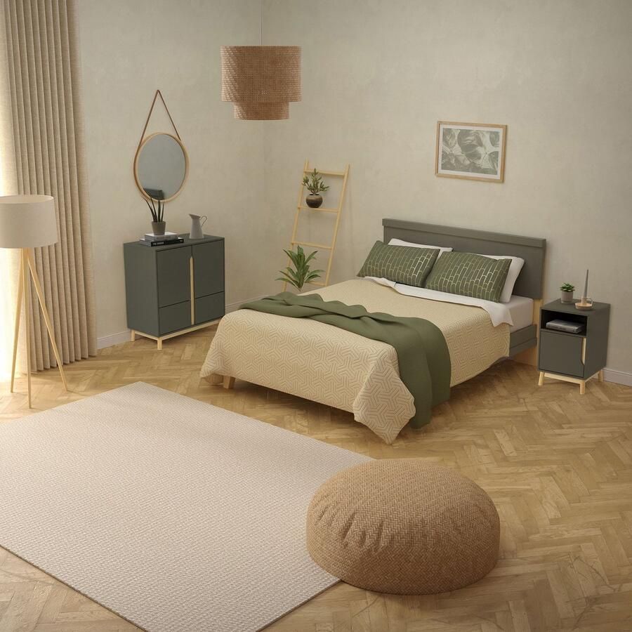 Ml-design Modern nachtkastje set van 2 mat groen 62x40 cm met 2 vakken gemaakt van MDF & grenenhout Bijzettafel - Foto 2