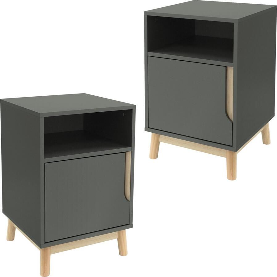 Ml-design Modern nachtkastje set van 2 mat groen 62x40 cm met 2 vakken gemaakt van MDF & grenenhout Bijzettafel