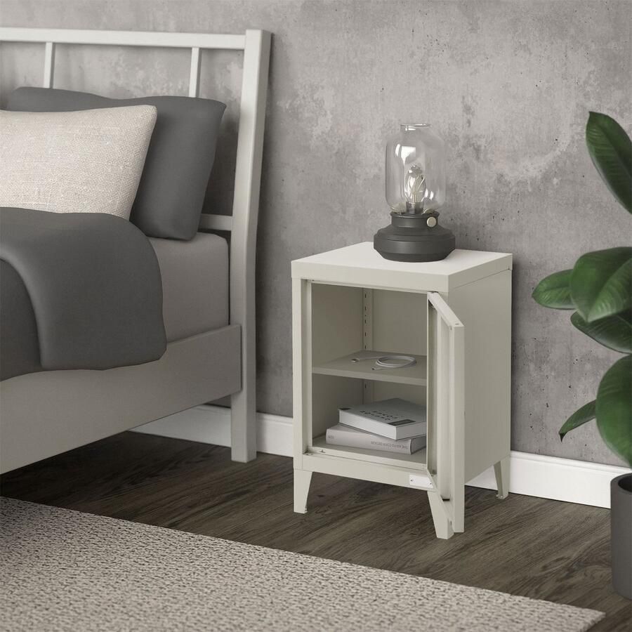 Ml-design Nachtkastje 40x30x58 cm lichtgrijs staal met verstelbare plank