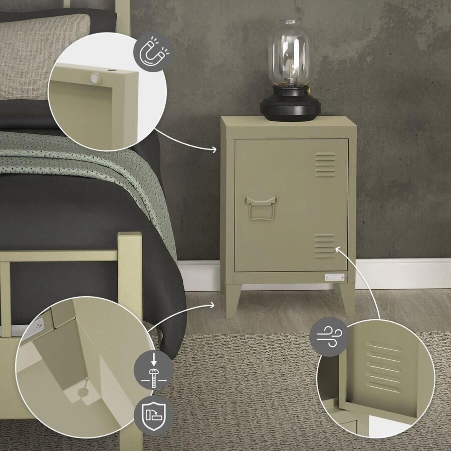 Ml-design Nachtkastje 40x30x58 cm Olijf van staal met verstelbare plank