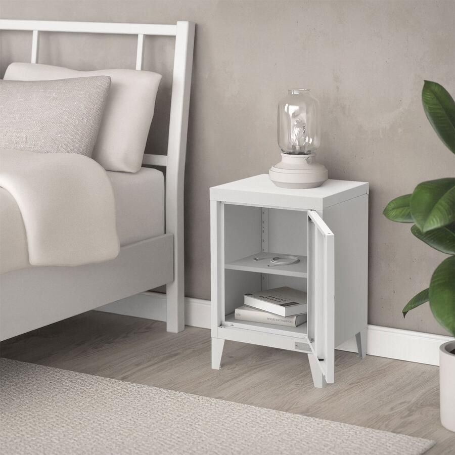 Ml-design Nachtkastje 40x30x58 cm wit staal met verstelbare plank