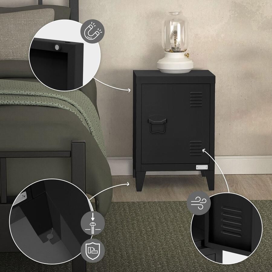 Ml-design Nachtkastje 40x30x58 cm zwart staal met verstelbare plank