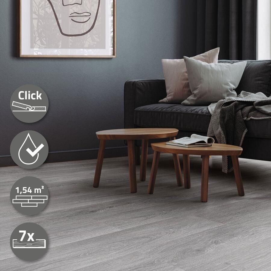 Ml-design Deluxe PVC vloeren Click Vinyl planken vinyl vloeren 122 cm x 18 cm x 4 2 mm dikte 4 2 mm 7 7m² 35 planken Windswell Hickory Oak Grijs houtlook waterbestendig eenvoudige installatie - Foto 4