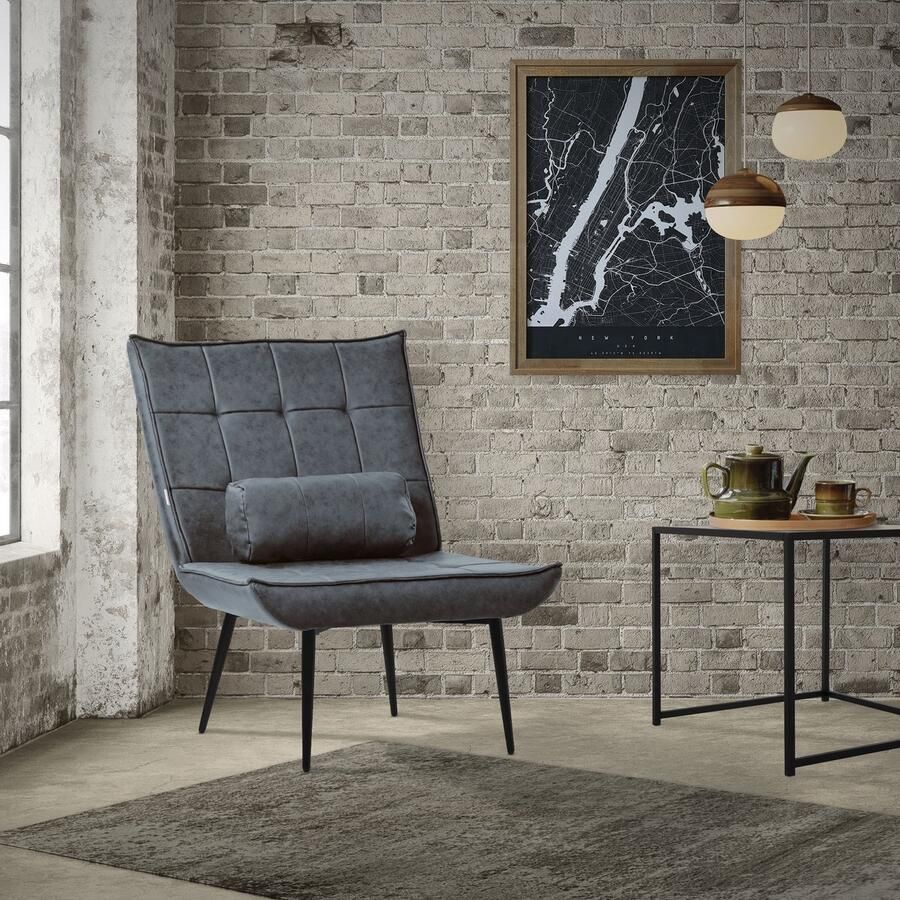 Ml-design Loungestoel antraciet Gestoffeerde fauteuil met lendenkussen Relaxfauteuil - Foto 3
