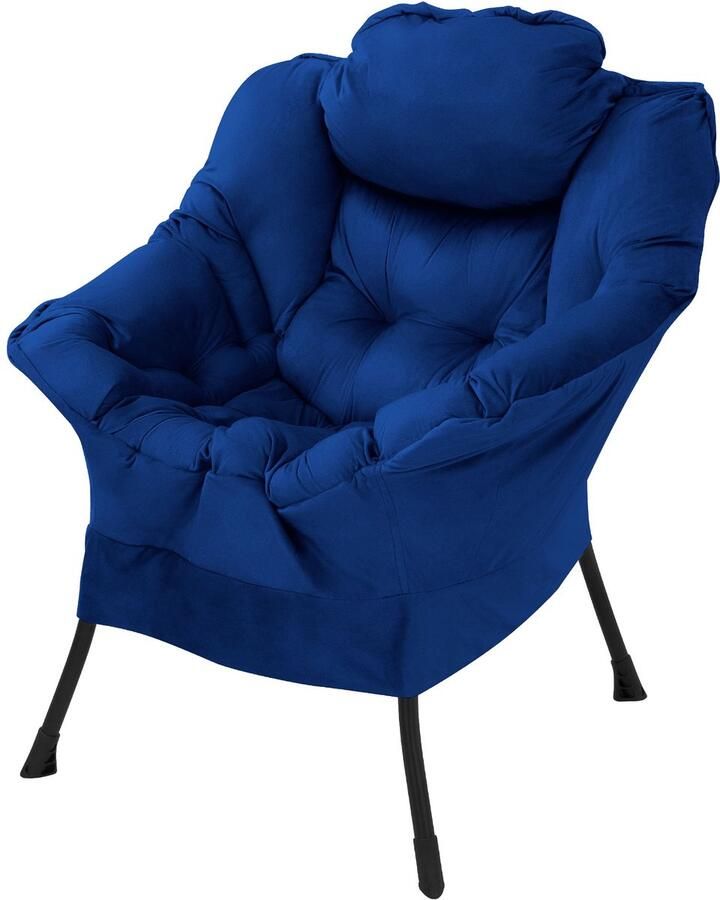Ml-design Relax fauteuil donkerblauw met armleuningen en dik hoofdkussen en metalen frame Loungestoel tot 120 kg