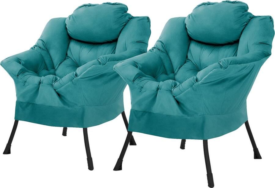 Ml-design Relax fauteuil petrol set van 2 met armleuningen en dik hoofdkussen en metalen frame Loungestoel tot 120 kg