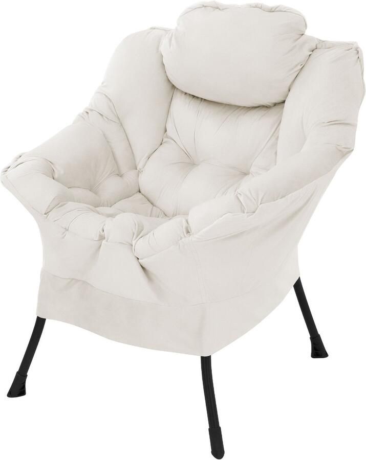 Ml-design Relaxfauteuil crème met armleuningen en dik hoofdkussen en metalen frame Loungestoel tot 120 kg