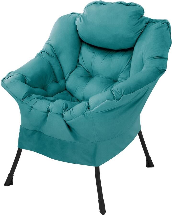 Ml-design Relaxfauteuil met armleuningen en dik hoofdkussen en metalen frame Loungestoel tot 120 kg
