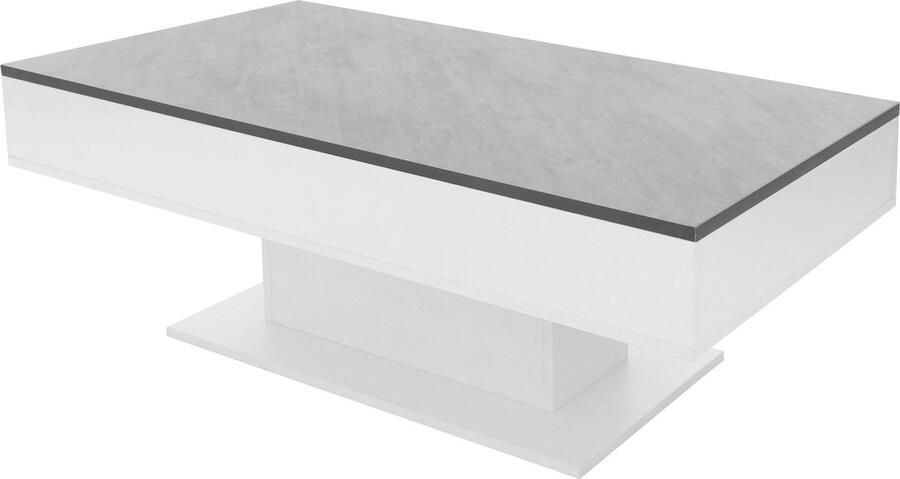 Ml-design Salontafel 110x60x40 cm wit betonlook van spaanplaat incl. 2 opbergvakken onder schuifblad