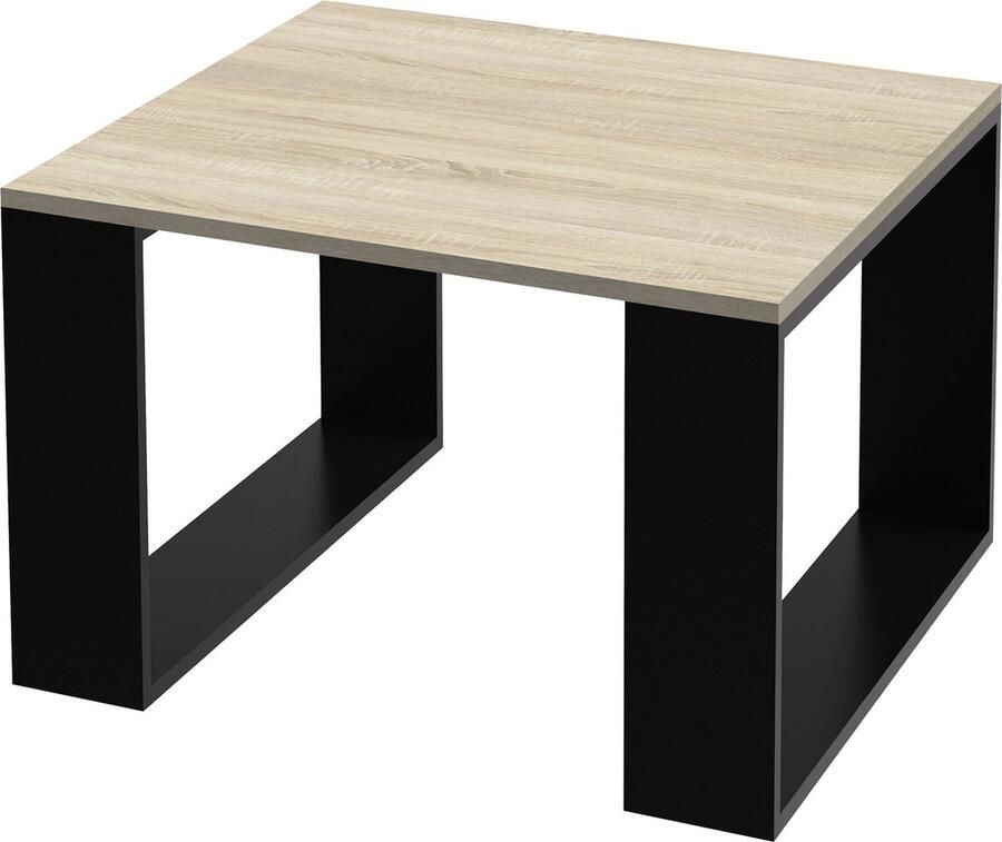 Ml-design Salontafel 65x65x40 cm eiken look zwarte spaanplaat