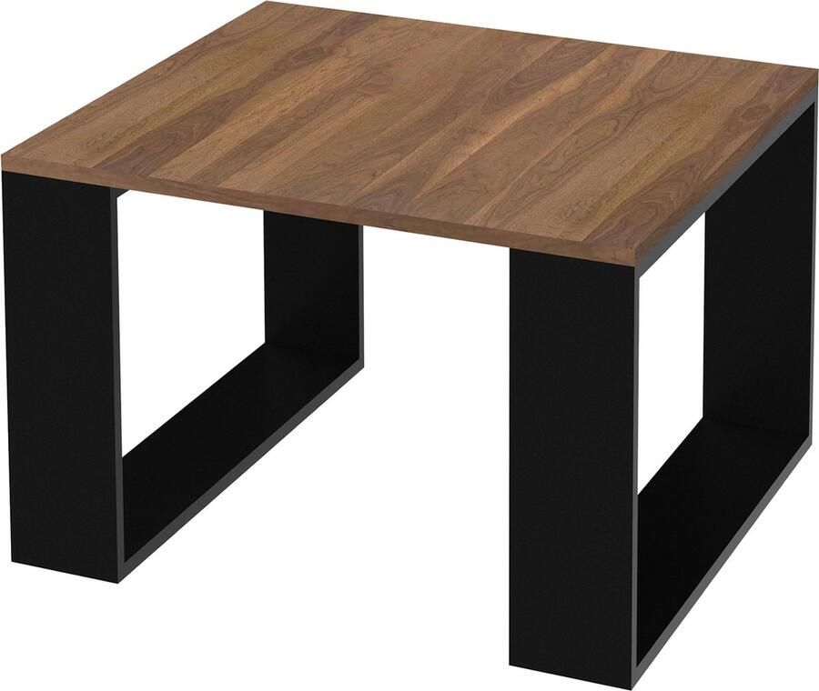 Ml-design Salontafel 65x65x40 cm walnoot zwarte spaanplaat