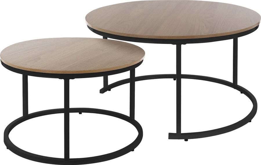 Ml-design Salontafel set van 2 zwart hout decor met metalen frame