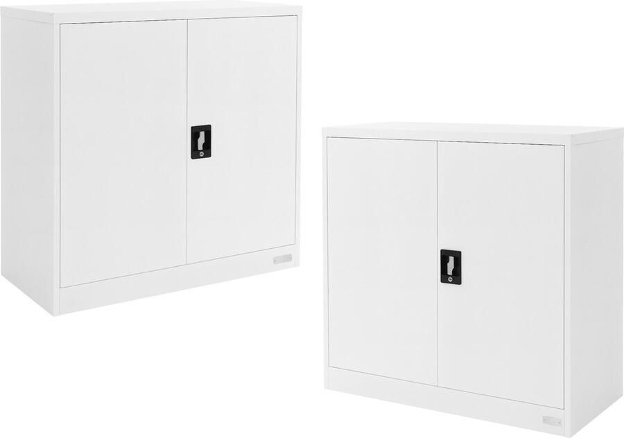 Ml-design set van 2 afsluitbare archiefkasten 90x40x90 cm wit staal 2 in hoogte verstelbare planken kantoorkast 2 deuren metalen kast stalen kast opbergkast materiaalkast