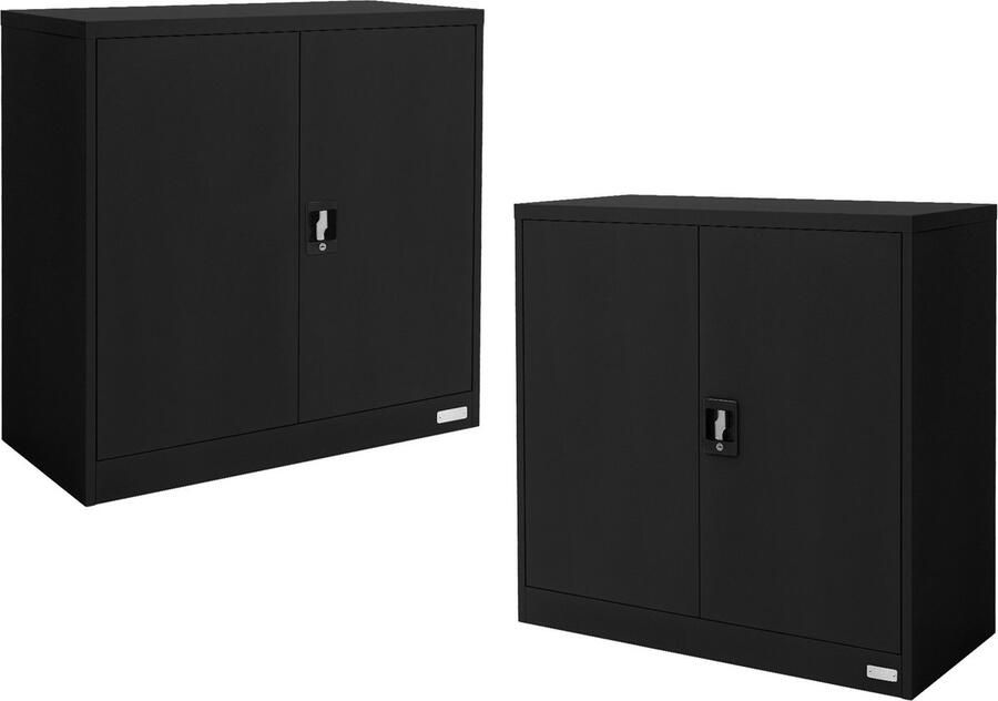 Ml-design set van 2 afsluitbare archiefkasten 90x40x90 cm zwart staal 2 in hoogte verstelbare legborden Kantoorkast 2 deuren Metalen kast Stalen kast Opbergkast Materiaalkast