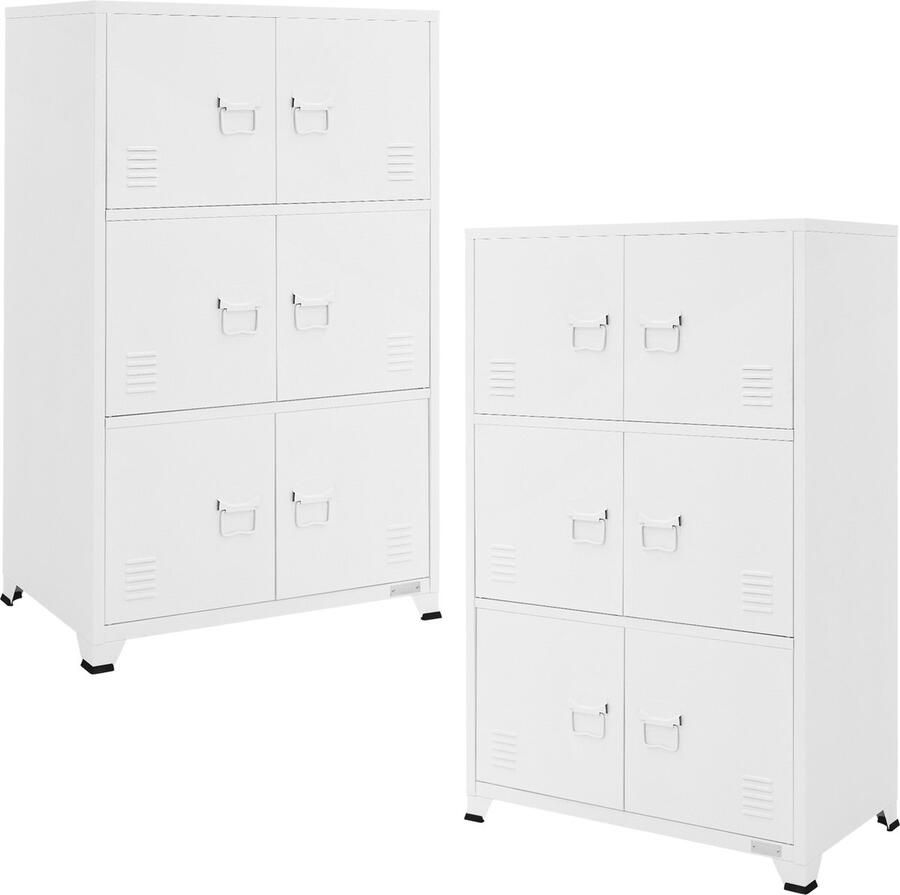 Ml-design set van 2 archiefkasten 75x40x120 cm wit staal vrijstaande kantoorkast 4 poten metalen locker 6 deuren 3 binnenvakken industrieel opbergkast stalen kast metalen kast opbergkast