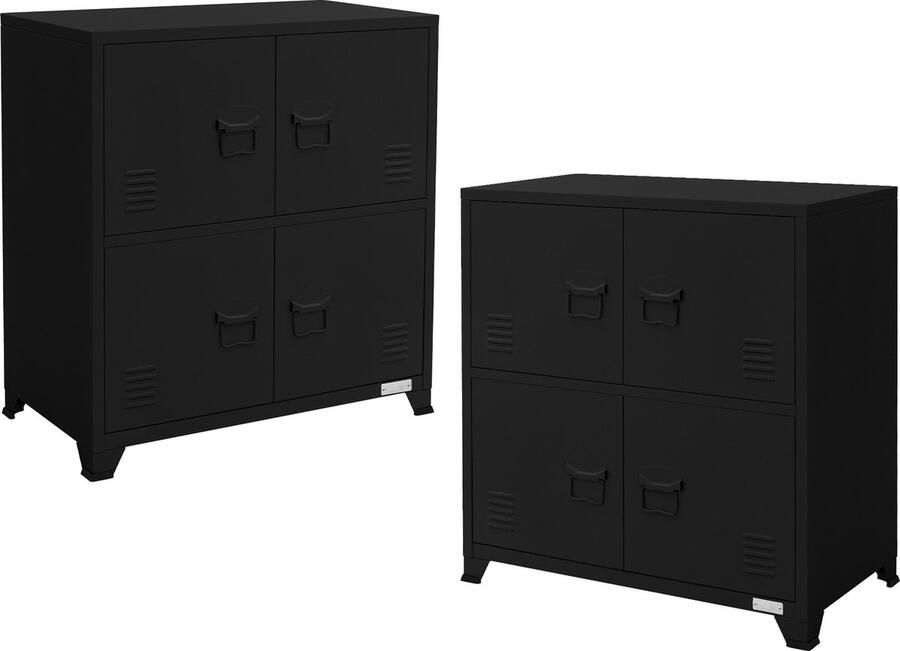 Ml-design set van 2 archiefkasten 75x40x80 5 cm zwart staal kantoorkast vrijstaand 4 poten metalen locker 4 deuren 2 compartimenten industrieel opbergkast stalen kast metalen kast opbergkast