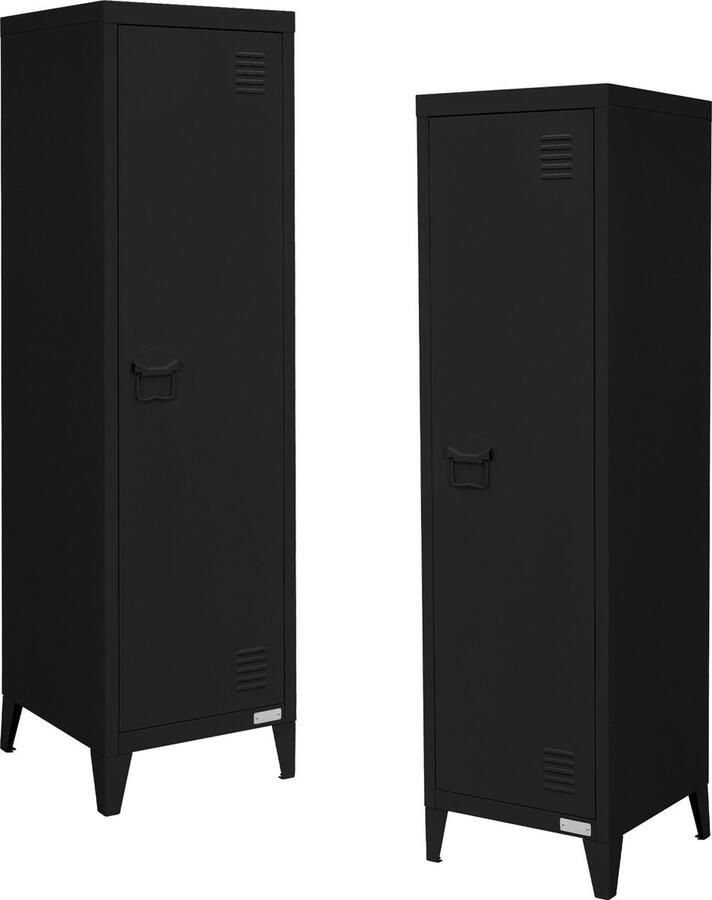 Ml-design set van 2 archiefkasten hoog 38x38x137 5 cm zwart staal kantoorkast vrijstaand 4 poten metalen locker enkele deur 3 binnenvakken opbergkast stalen kast metalen kast opbergkast