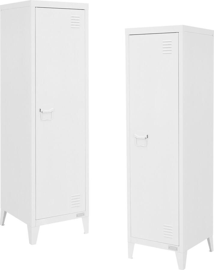 Ml-design set van 2 hoge archiefkasten 38x38x137 5 cm wit staal vrijstaande kantoorkast 4 poten metalen locker enkele deur 3 binnenvakken opbergkast stalen kast metalen kast opbergkast