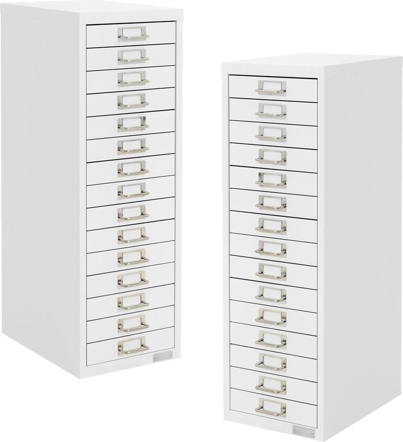 Ml-design set van 2 archiefkasten met 15 laden 28x38x87 cm wit metalen ladekast DIN A4 kantoorkast met etikethouder stalen kast metalen kast gereedschapskast opbergkast