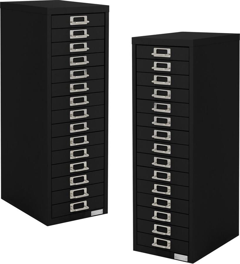 Ml-design set van 2 archiefkasten met 15 laden 28x38x87cm zwart metalen ladekast DIN A4 kantoorkast met etikethouder stalen kast metalen kast gereedschapskast opbergkast