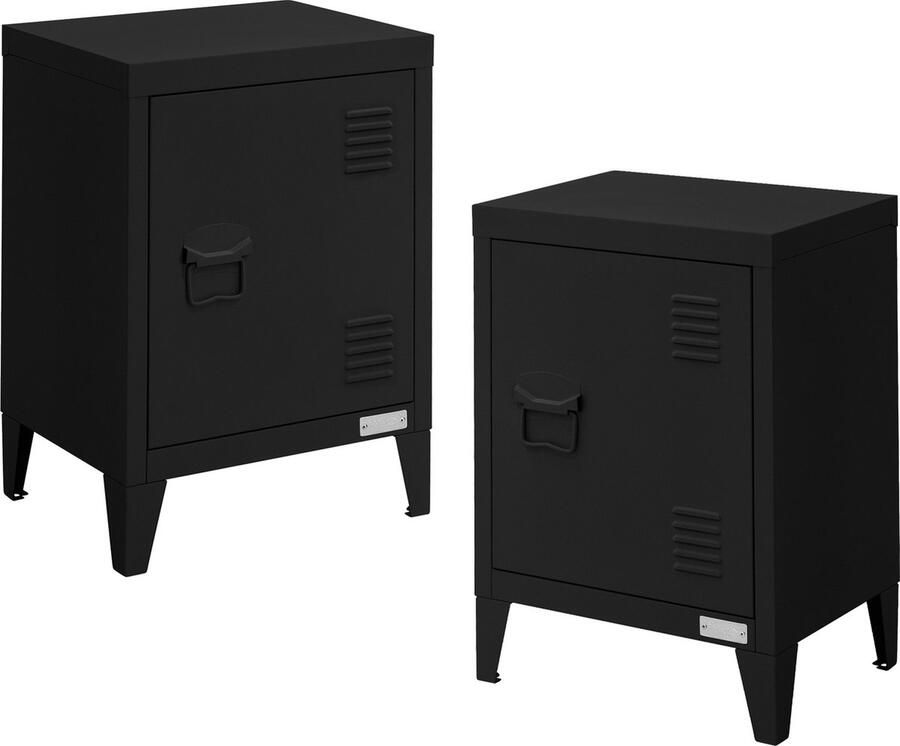 Ml-design set van 2 archiefkasten 40x30x57 5 cm zwart staal vrijstaande kantoorkast met 4 poten kleine opbergkast stalen kast Metalen kast Opbergkast Nachtkastje Bijzettafel