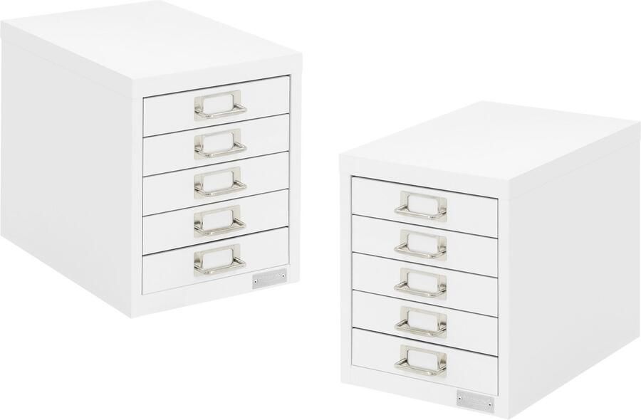 Ml-design set van 2 archiefkasten met 5 laden 28x38x33 cm wit metalen ladekast DIN A4 kantoorkast met etikethouder stalen kast metalen kast gereedschapskast opbergkast