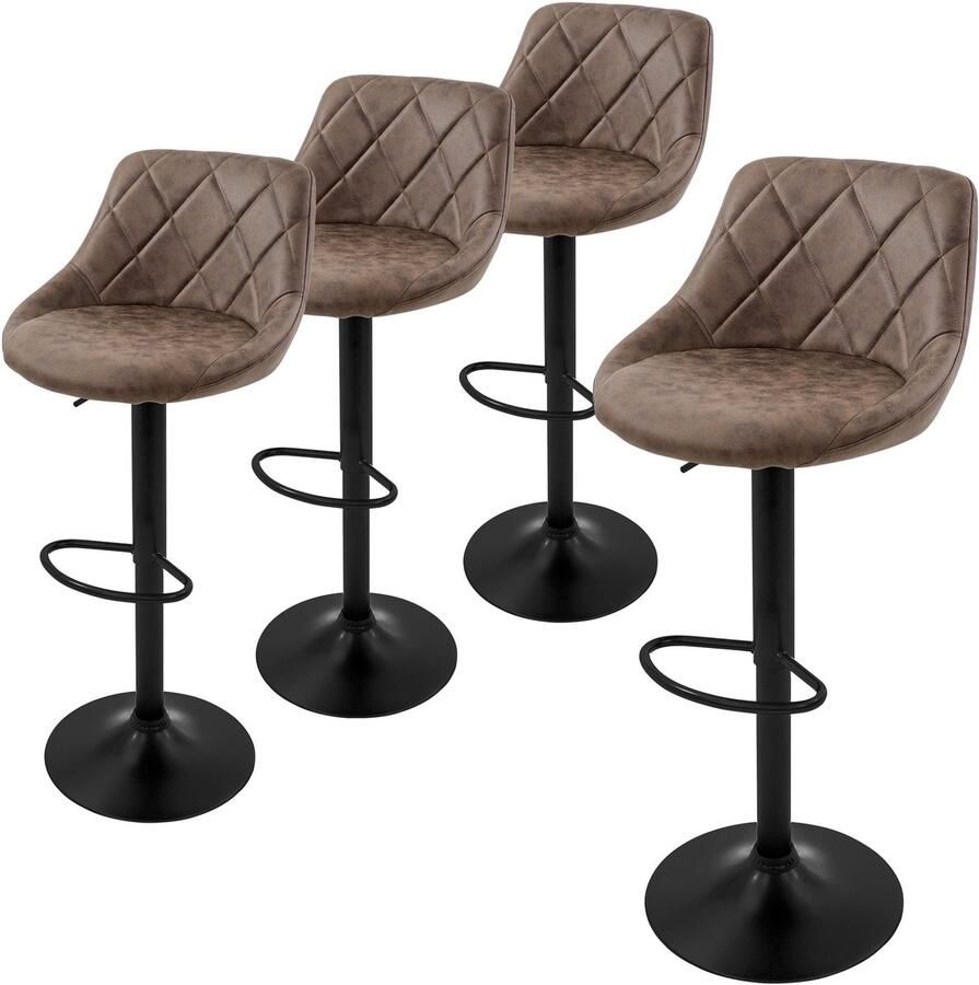 Ml-design barkruk set van 4 bekleding van kunstleer bruin gestoffeerde barkruk met rugleuning en voetensteun in hoogte verstelbare barkruk 360° draaibaar bistrostoel draaistoel barstoelen - Foto 2