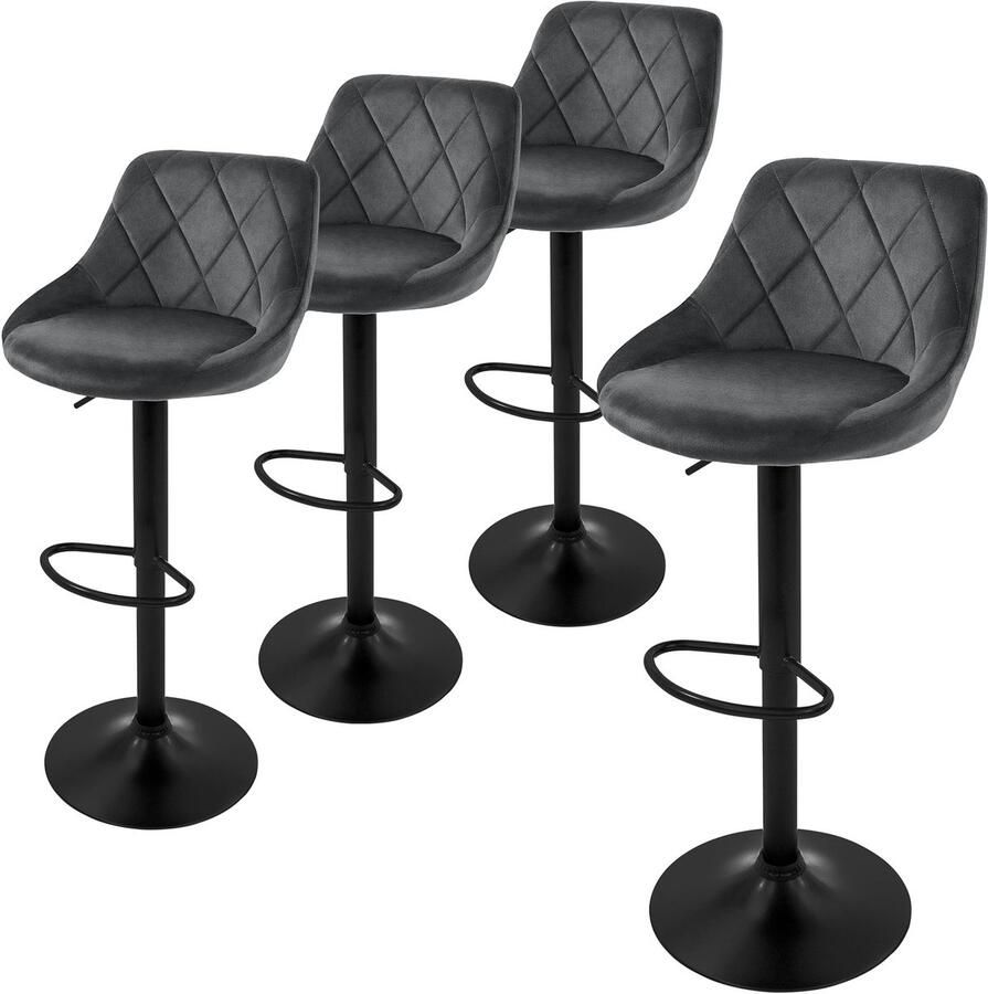 Ml-design barkruk set van 4 fluwelen bekleding grijs gestoffeerde barkruk met rugleuning en voetensteun barkruk in hoogte verstelbaar 62-82 cm 360° draaibaar bistrostoel draaistoel barstoelen - Foto 2