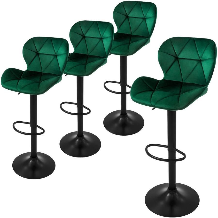 Ml-design barkruk set van 4 fluwelen bekleding groen gestoffeerde barkruk met rugleuning en voetensteun baliekruk in hoogte verstelbaar 63-83cm 360° draaibaar bistrostoel draaistoel barstoelen - Foto 2