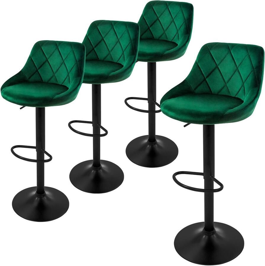 Ml-design barkruk set van 4 fluwelen bekleding groen gestoffeerde barkruk met rugleuning en voetensteun barkruk in hoogte verstelbaar 62-82 cm 360° draaibaar bistrokruk draaibare barkrukken - Foto 2