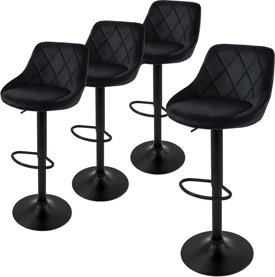 Ml-design barkruk set van 4 fluwelen bekleding zwart gestoffeerde barkruk met rugleuning en voetensteun barkruk in hoogte verstelbaar 62-82 cm 360° draaibaar bistro kruk draaibare barkruk barstoelen