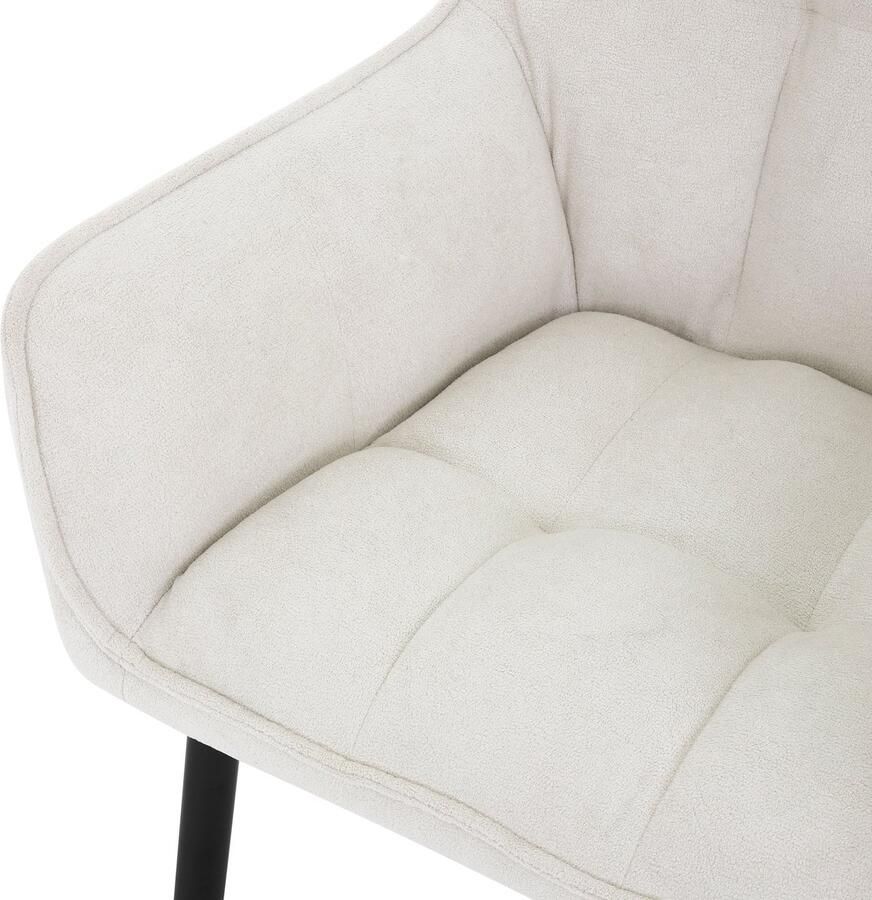 Ml-design eetkamerstoelen set van 6 in badstof crème keukenstoel met dikke gestoffeerde zitting & metalen poten woonkamerstoel met rugleuning en armleuningen ergonomische loungestoel