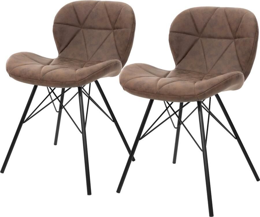 Ml-design Eetkamerstoel set van 2 vierkant gewatteerde bruine kunstleren bekleding met metalen poten incl. montagemateriaal - Foto 3