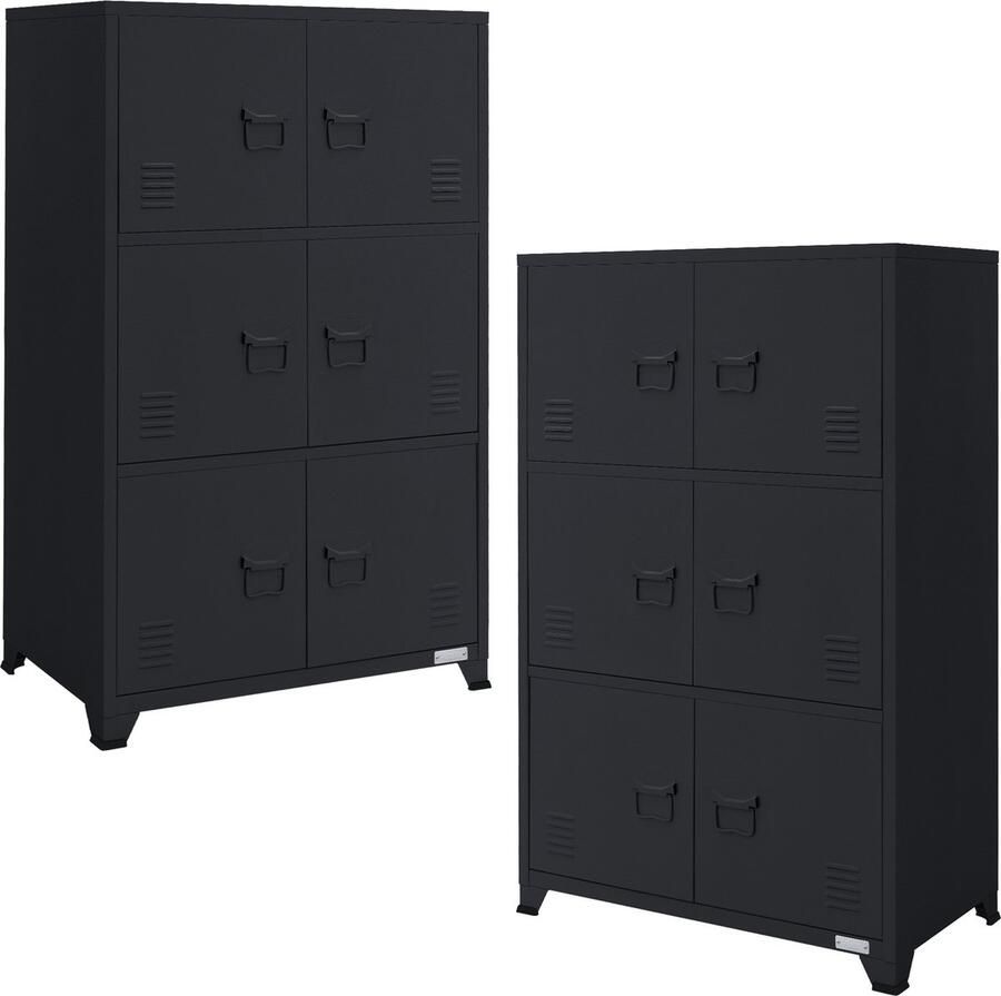 Ml-design set van 2 archiefkasten 75x40x120 cm antraciet staal vrijstaande kantoorkast 4 poten metalen locker 6 deuren 3 vakken industrieel opbergkast stalen kast metalen kast opbergkast