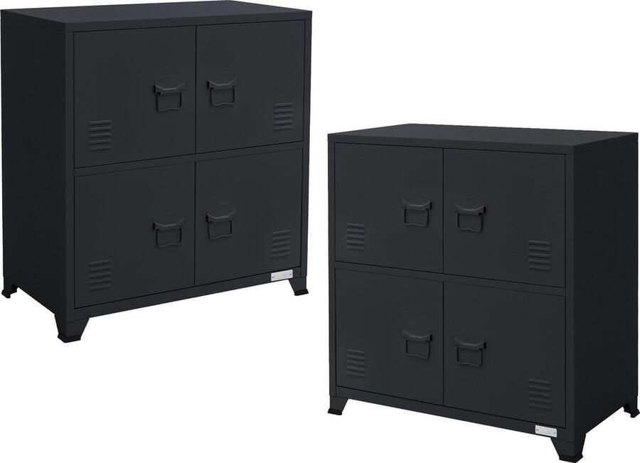 Ml-design set van 2 archiefkasten 75x40x80 5 cm antraciet staal kantoorkast vrijstaand 4 poten metalen locker 4 deuren 2 compartimenten industrieel opbergkast stalen kast metalen kast opbergkast