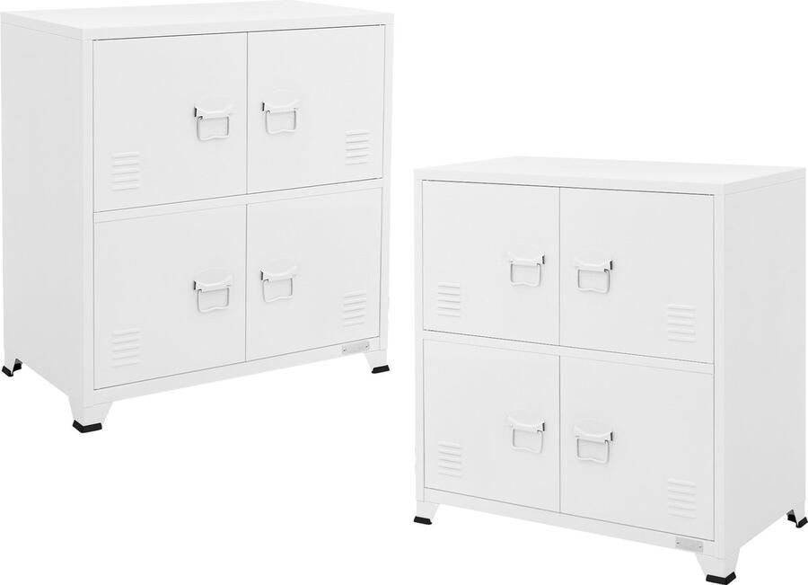 Ml-design set van 2 archiefkasten 75x40x80 5 cm wit staal kantoorkast vrijstaand 4 poten metalen locker 4 deuren 2 binnenvakken industrieel opbergkast stalen kast metalen kast opbergkast