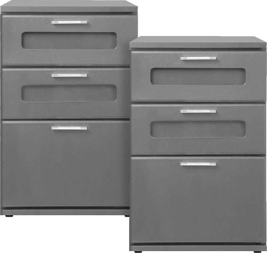 Ml-design Set van 2 nachtkastjes met drie laden 40x60x38 cm grijs hout - Foto 2