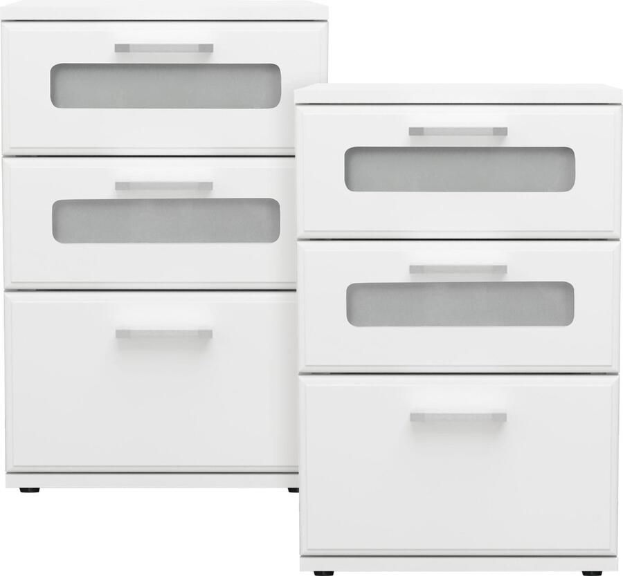 Ml-design Set van 2 nachtkastjes met drie laden 40x60x38 cm wit hout - Foto 3