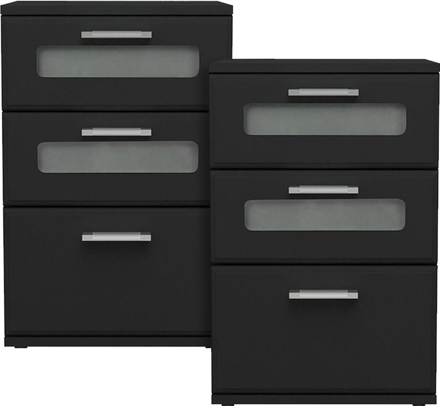 Ml-design Set van 2 nachtkastjes met drie laden 40x60x38 cm zwart hout - Foto 2