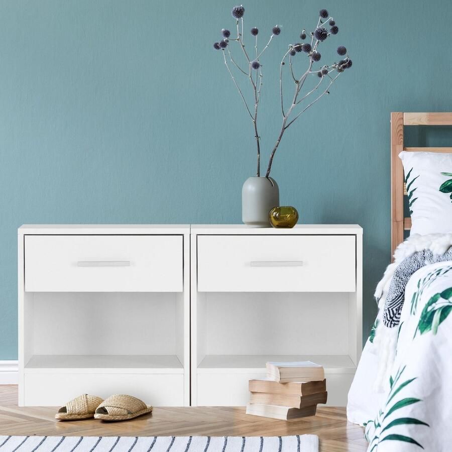 Ml-design nachtkastje wit 36x29x38 cm met één lade en open vak gemaakt van hout - Foto 2