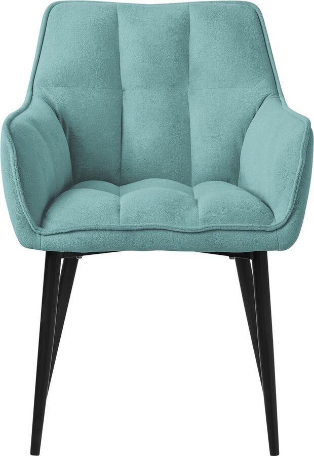 Ml-design eetkamerstoelen set van 2 in badstof petrol keukenstoel met dikke gestoffeerde zitting & metalen poten woonkamerstoel met rugleuning en armleuningen ergonomische loungestoel