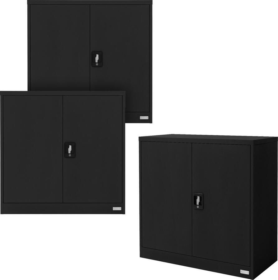 Ml-design set van 3 afsluitbare archiefkasten 90x40x90 cm zwart staal 2 in hoogte verstelbare legborden Kantoorkast 2 deuren Metalen kast Stalen kast Opbergkast Materiaalkast