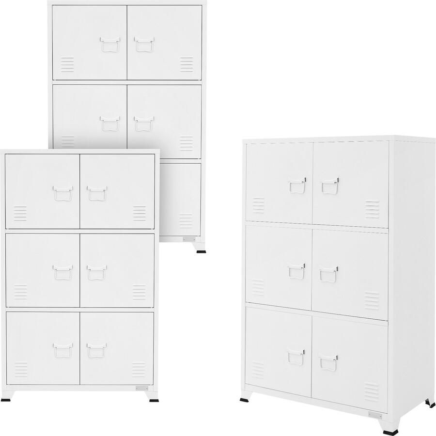 Ml-design set van 3 archiefkasten 75x40x120 cm wit staal vrijstaande kantoorkast 4 poten metalen locker 6 deuren 3 binnenvakken industrieel opbergkast stalen kast metalen kast opbergkast