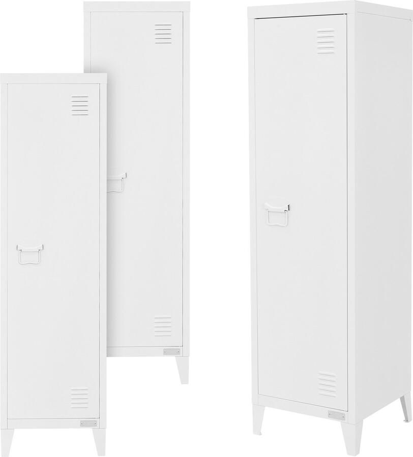 Ml-design set van 3 hoge archiefkasten 38x38x137 5 cm wit staal kantoorkast vrijstaand 4 poten metalen locker enkele deur 3 binnenvakken opbergkast stalen kast metalen kast opbergkast