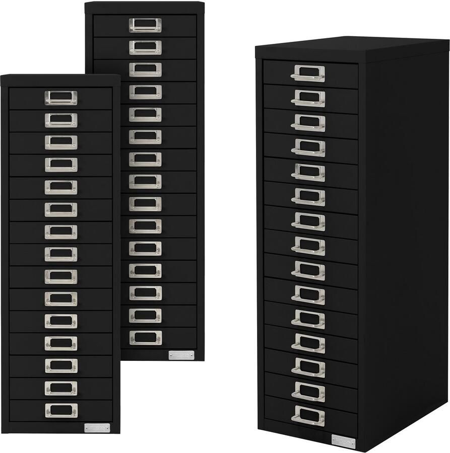 Ml-design set van 3 archiefkasten met 15 laden 28x38x87cm zwart metalen ladekast DIN A4 kantoorkast met etikethouder stalen kast metalen kast gereedschapskast opbergkast