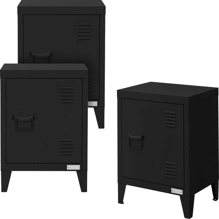 Ml-design set van 3 archiefkasten 40x30x57 5 cm zwart staal vrijstaande kantoorkast met 4 poten kleine opbergkast stalen kast Metalen kast Opbergkast Nachtkastje Bijzettafel