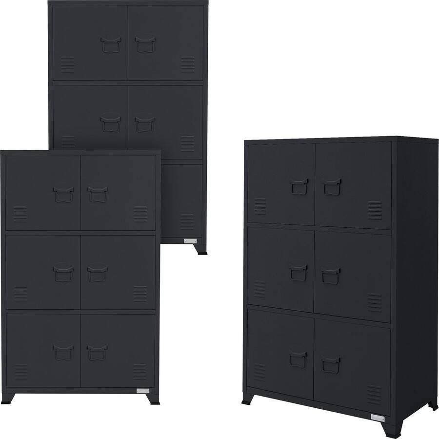 Ml-design set van 3 archiefkasten 75x40x120 cm antraciet staal vrijstaande kantoorkast 4 poten metalen locker 6 deuren 3 vakken industrieel opbergkast stalen kast metalen kast opbergkast