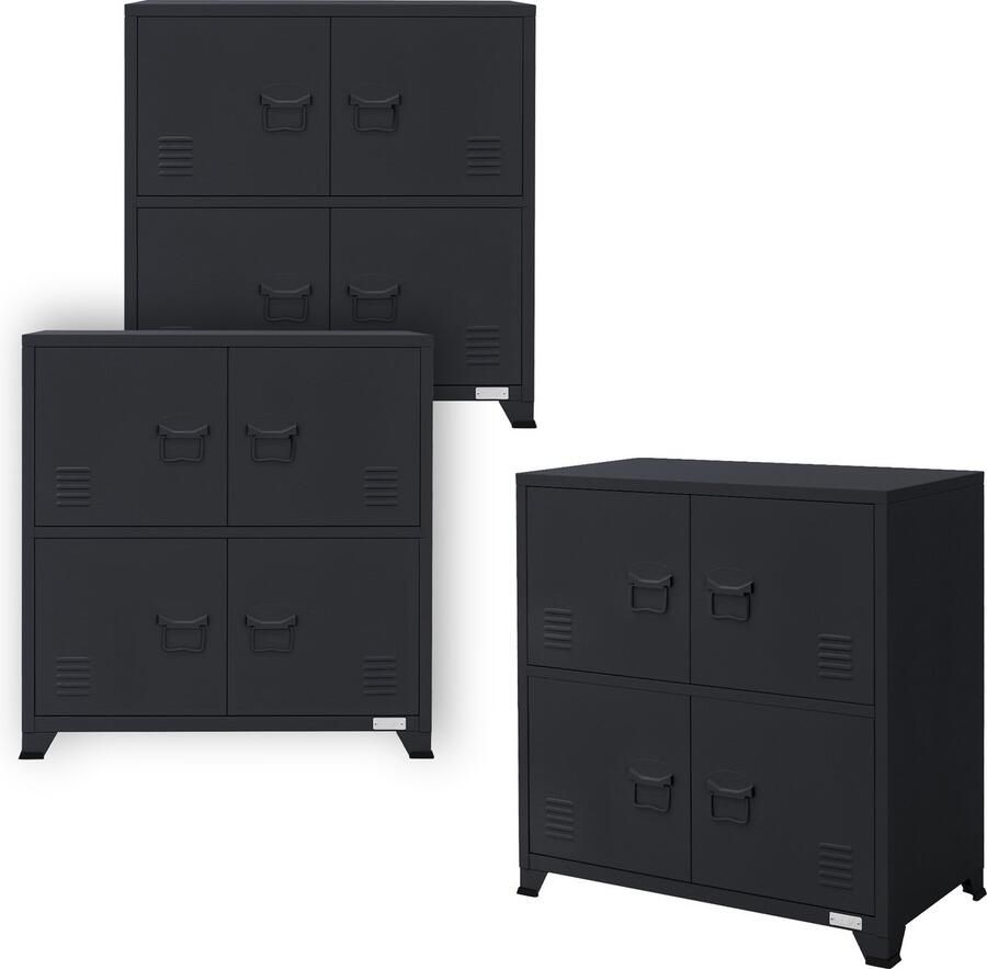 Ml-design set van 3 archiefkasten 75x40x80 5 cm antraciet staal kantoorkast vrijstaand 4 poten metalen locker 4 deuren 2 compartimenten industrieel opbergkast stalen kast metalen kast opbergkast