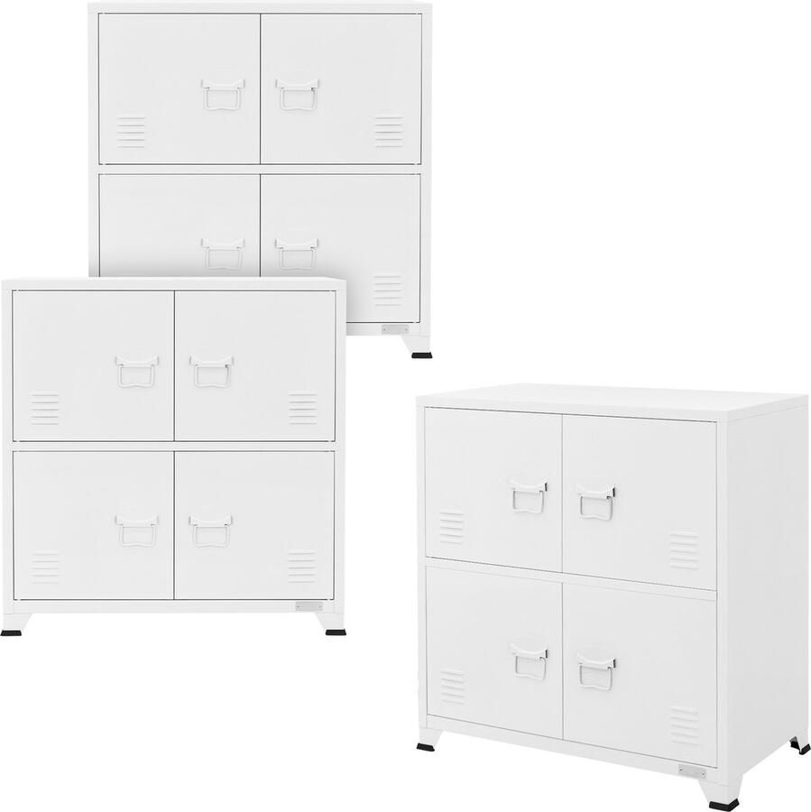 Ml-design set van 3 archiefkasten 75x40x80 5 cm wit staal kantoorkast vrijstaand 4 poten metalen locker 4 deuren 2 binnenvakken industrieel opbergkast stalen kast metalen kast opbergkast