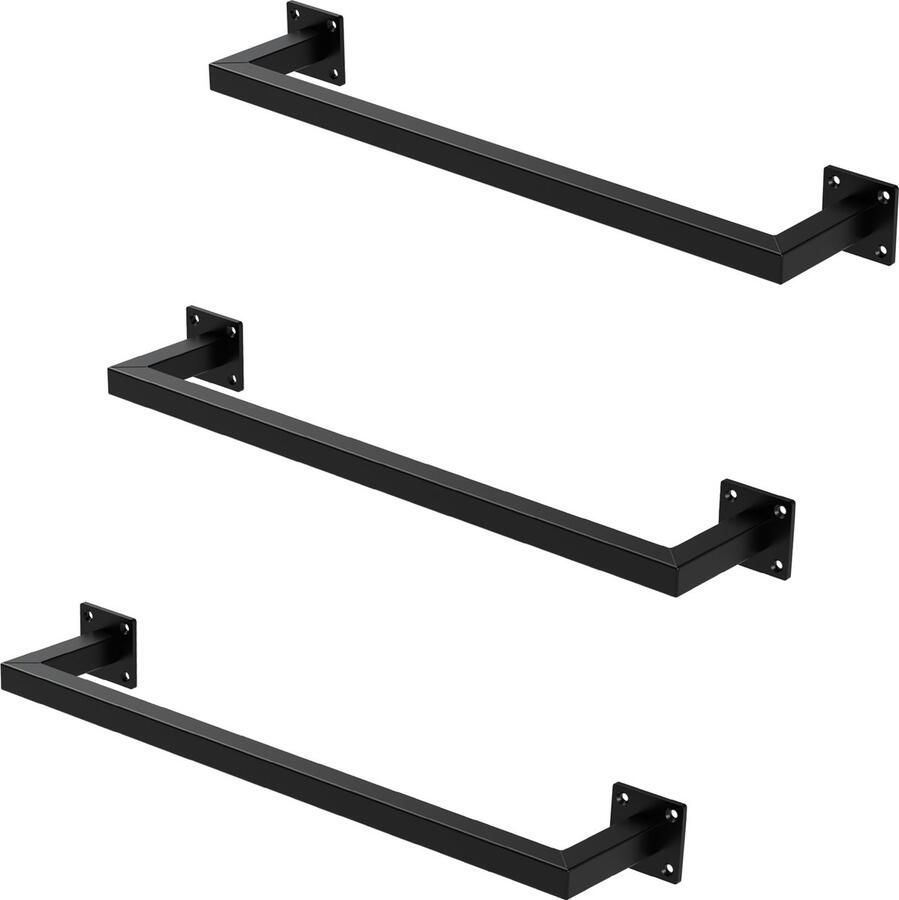 Ml-design Set van 2 kledingstangen kapstok wandmontage 12 x 60 cm zwart staal